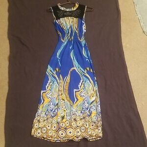 Blue and Yellow Patterned Women's Dress
